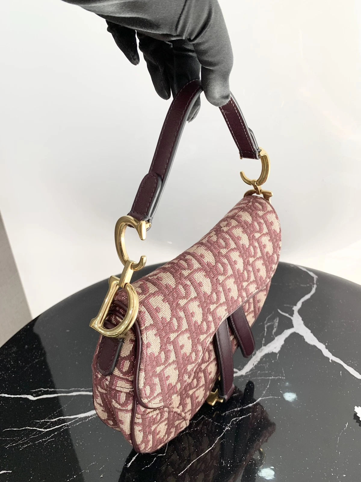 Christian Dior Oblique Red Shoulder Bag Gold Hardware Women Classic S