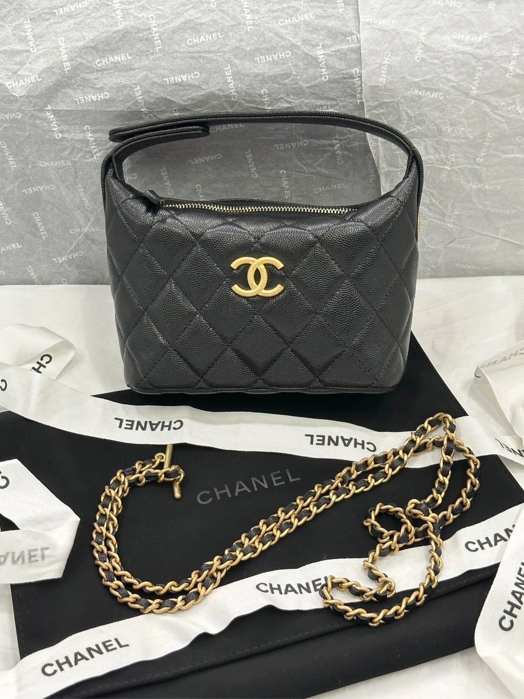 Chanel Vanity Black Gold Crossbody Handbag Excellent