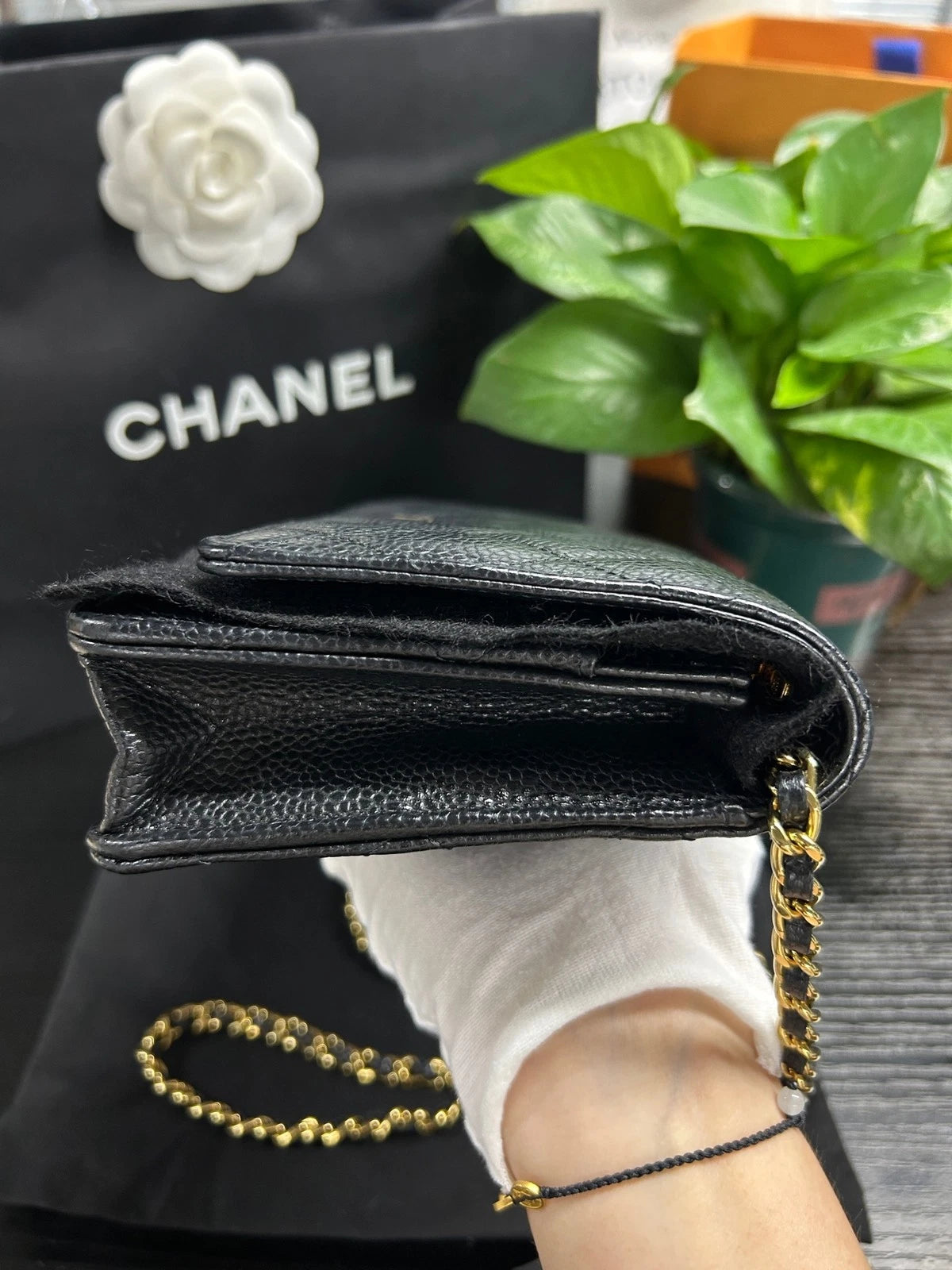 Chanel WOC Chain Shoulder Bag Black Gold Diamond Women Classic