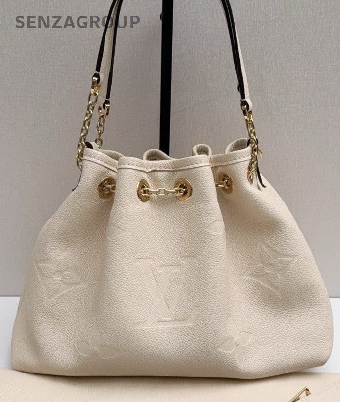 Louis Vuitton Calfskin Bucket Shoulder Bag Crossbody White Gold Women Classic
