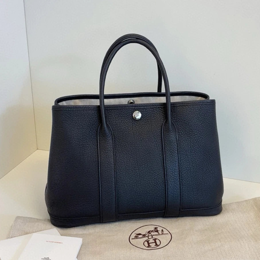 Hermes Garden Party30 Top Handle Bag Black Silver Used Women Classic