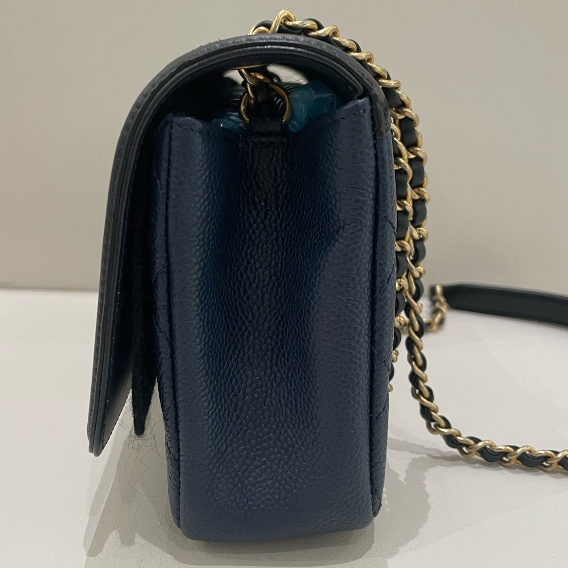 Chanel Filigree Blue Gold Quilted Chain Shoulder Crossbody Bag Classic Women