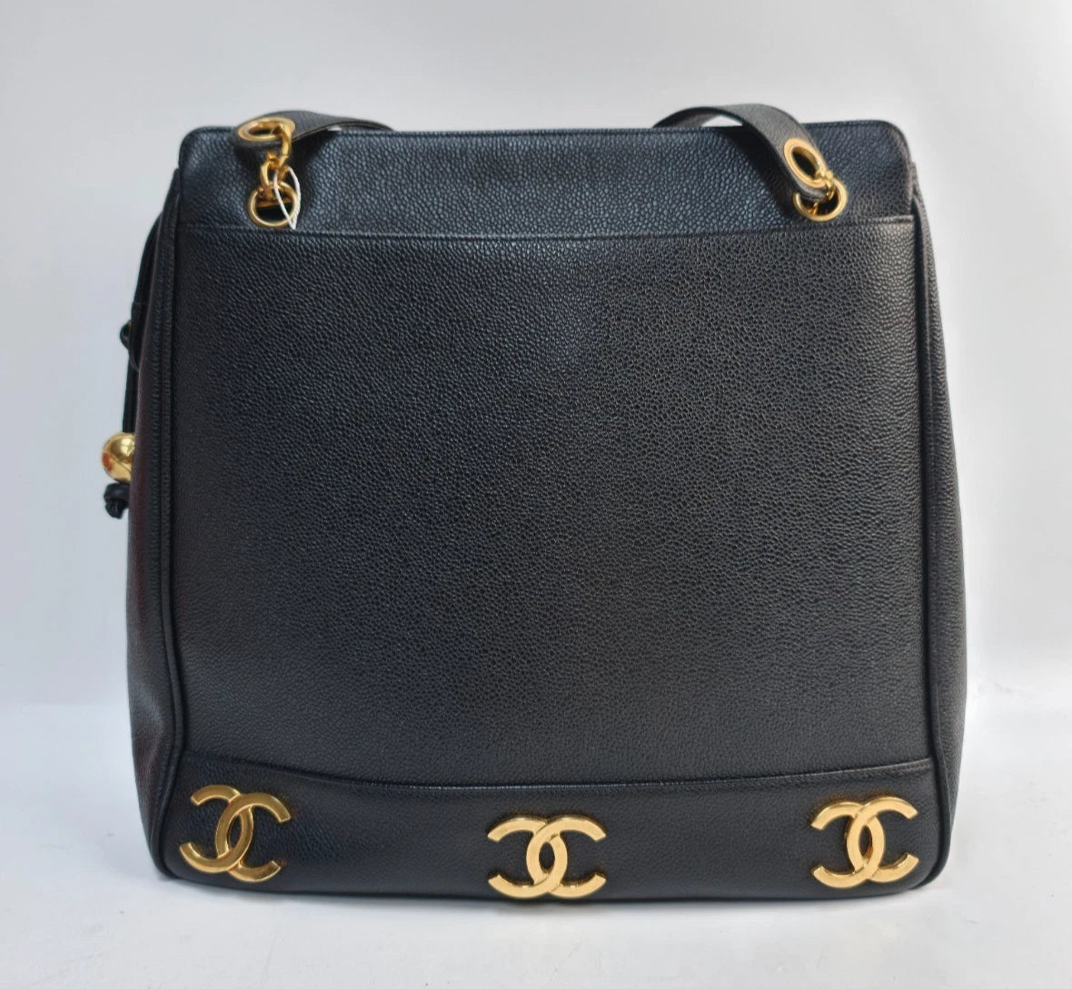 Chanel Vintage Tote Bag Shoulder Bag Black Gold Hardware Women Classic