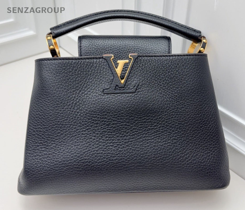 Louis Vuitton Capucines BB Calfskin Top Handle Bag Crossbody Black Gold Women