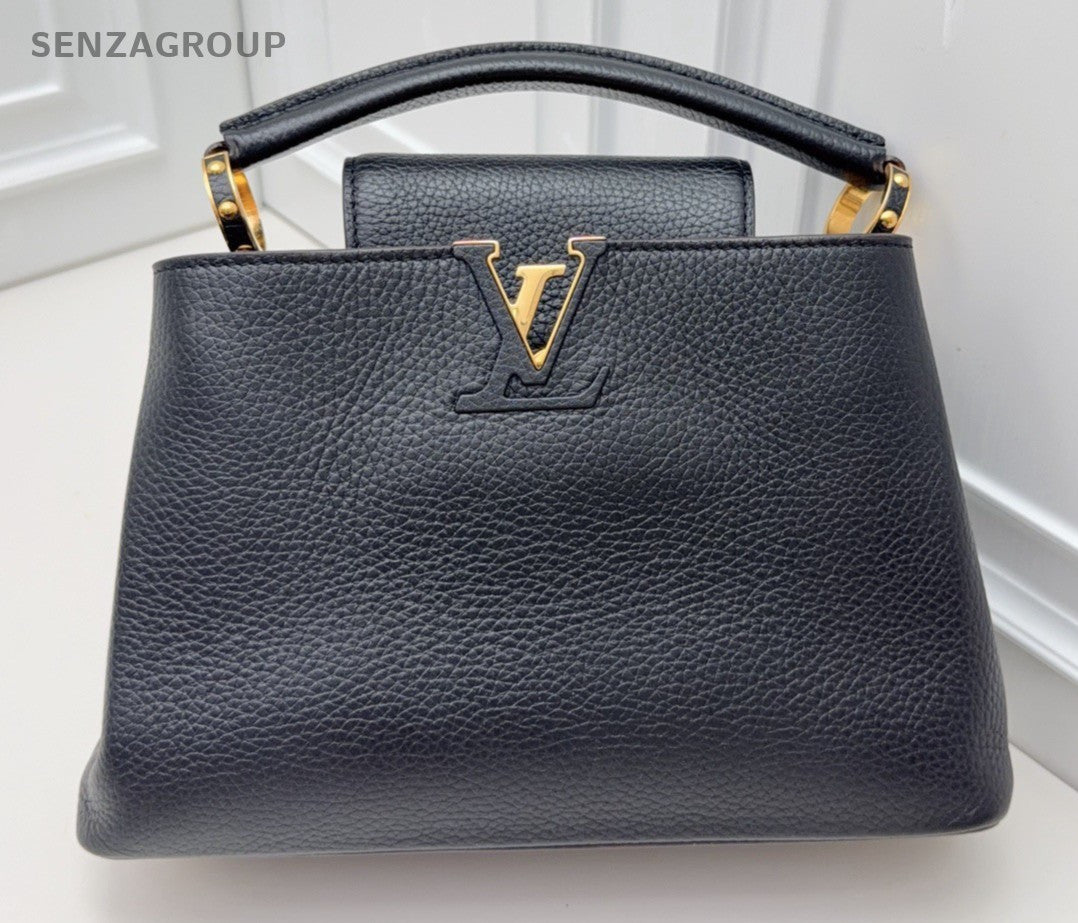 Louis Vuitton Capucines BB Calfskin Top Handle Bag Crossbody Black Gold Women