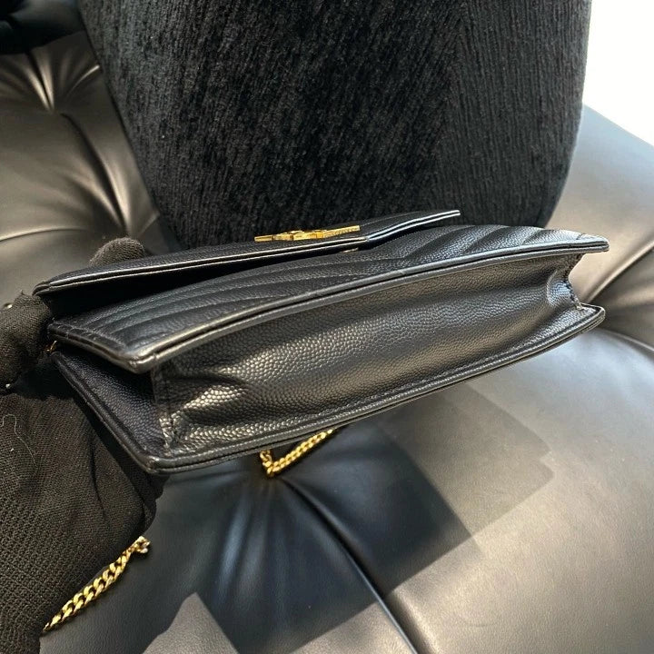 Saint Laurent Envelope PM Chain Shoulder Bag Crossbody Black Gold Women D