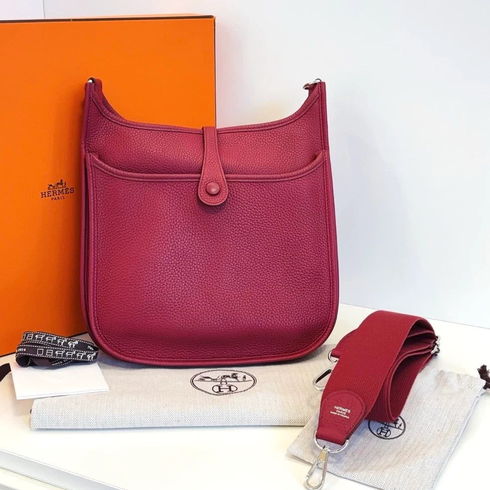 Hermes Evelyne29 Shoulder Bag Crossbody Used Women Red Silver Classic