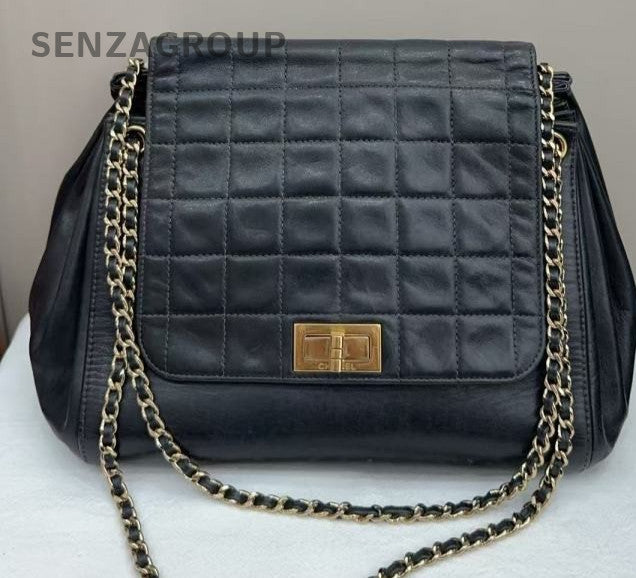 Chanel 2.55 Chain Shoulder Bag Black Gold Women Classic