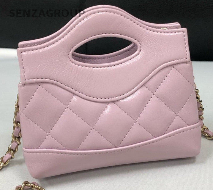 Chanel Diamond Mini Handbag Chain Shoulder Bag Crossbody Pink Gold Women Classic
