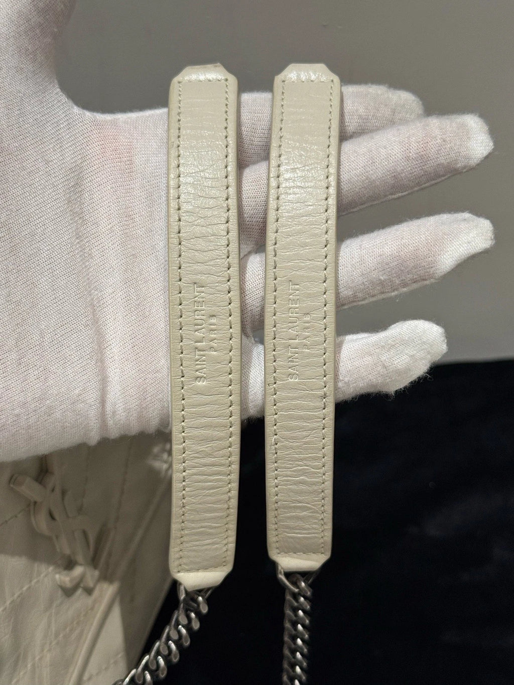 Saint Laurent Niki PM Chain Shoulder Bag White Silver Used Women Classic