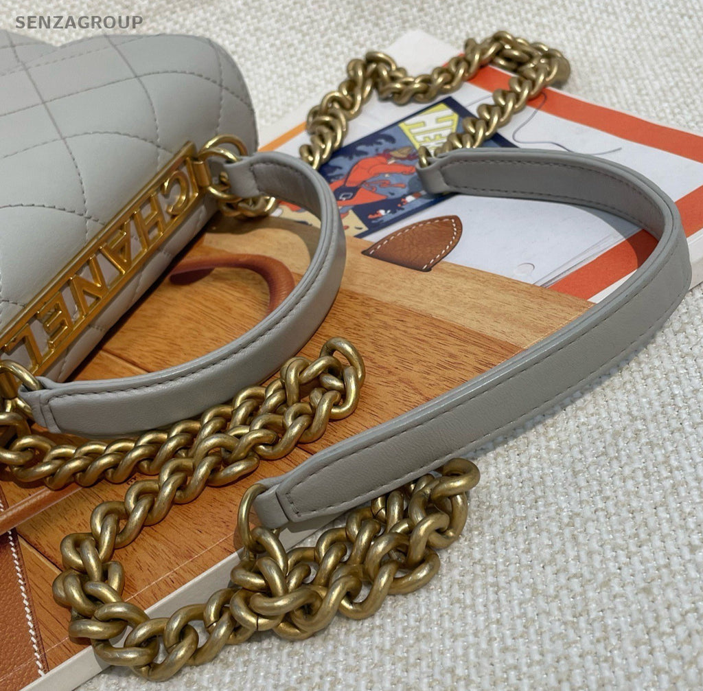 Chanel Trendy Diamond Top Handle Bag Chain Crossbody Gray Gold Women Classic