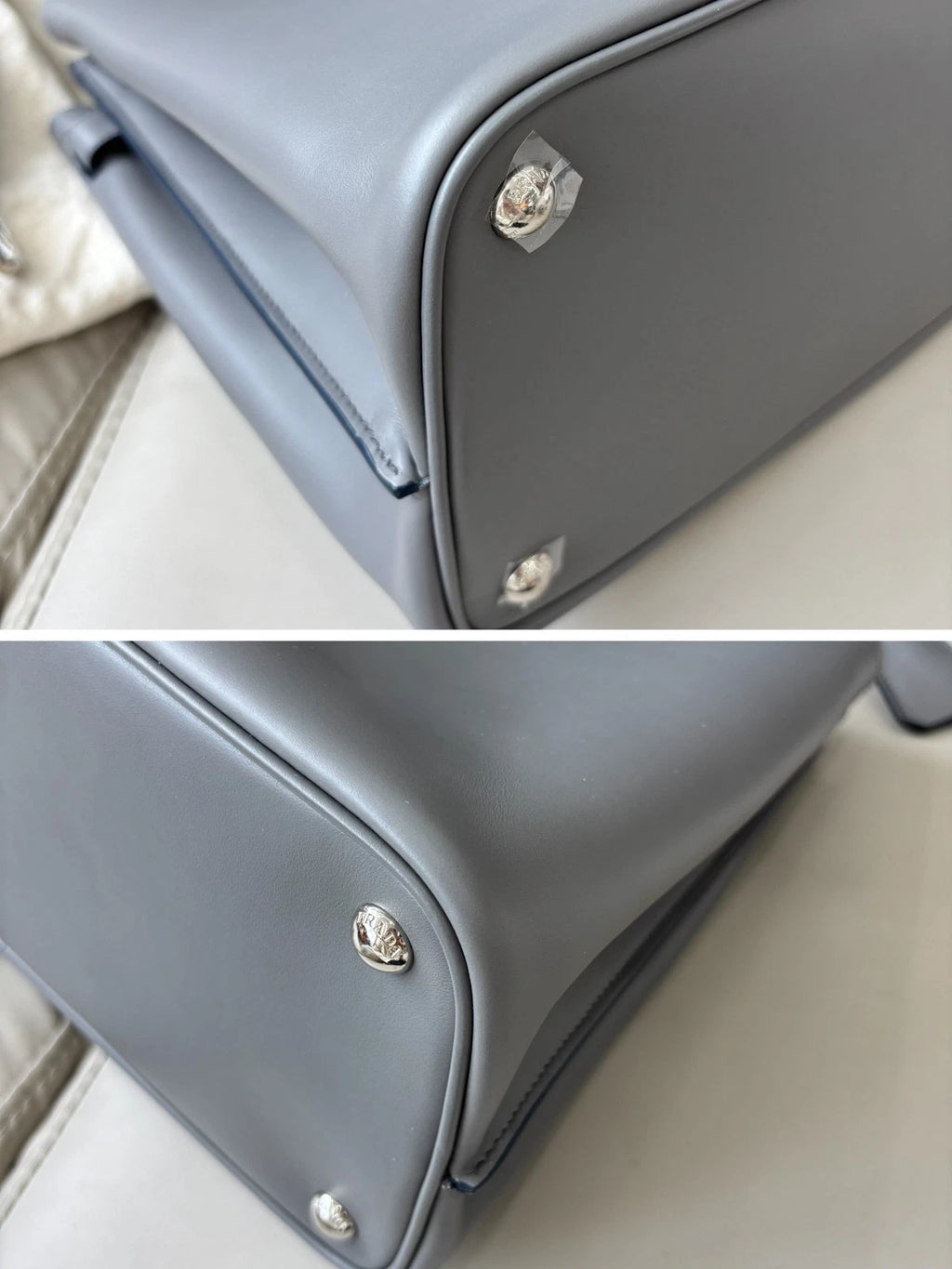 Prada Double Bag Calfskin Top Handle Shoulder Bag Gray Silver Women Classic