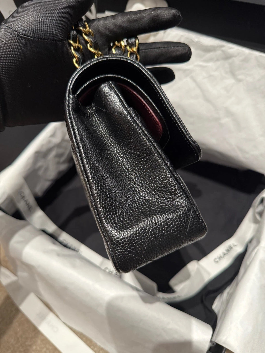 New Chanel Lamskin Black Gold Medium Shoulder Bag For Women
