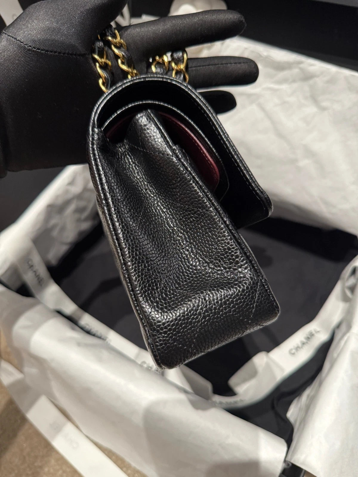 New Chanel Lamskin Black Gold Medium Shoulder Bag For Women