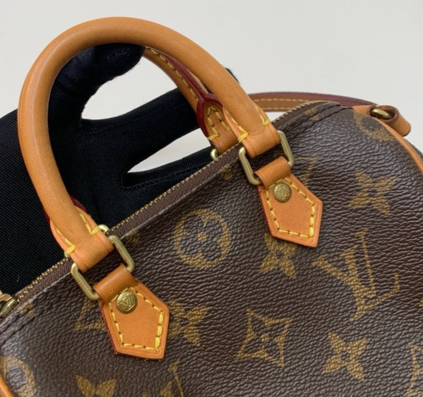 Louis Vuitton Speedy Nano Monogram Crossbody Brown Gold Used Women Classic