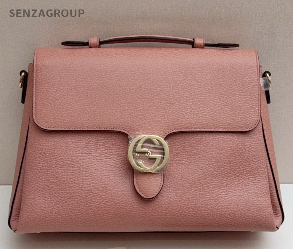 Gucci Calfskin GM Top Hand Bag Chain Shoulder Bag Pink Gold Used Women Classic