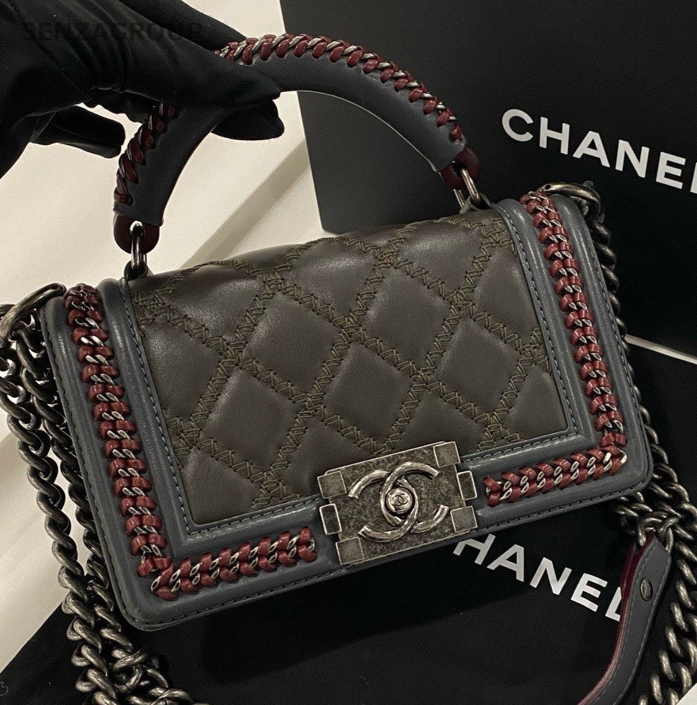 Chanel Leboy PM Chain Shoulder Bag Crossbody Black Silver Women Classic