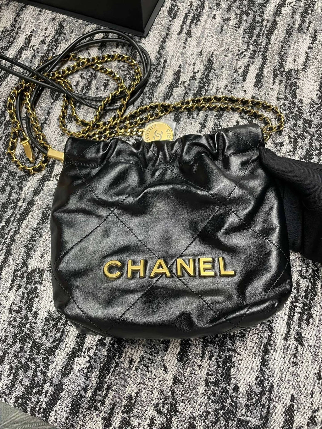 CHANEL 22 Bag Mini Black Gold Detachable Chain Shoulder Bag For Women
