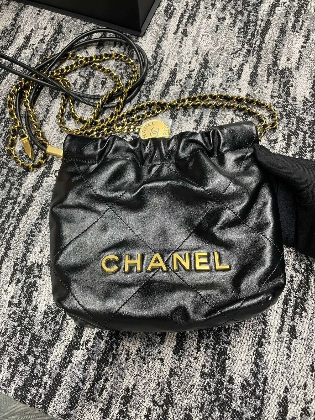CHANEL 22 Bag Mini Black Gold Detachable Chain Shoulder Bag For Women