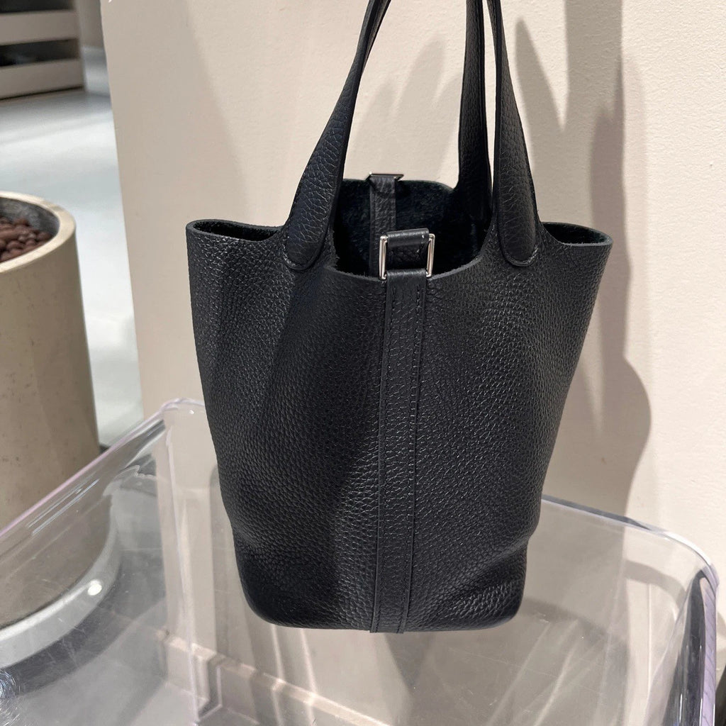 Hermes Picotin18 TC Leather Black Tote Handbag Silver Hardware