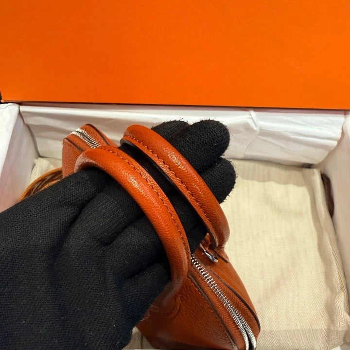 Hermes Bolide Mini Top Handle Bag Crossbody Orange Silver Classic Women D