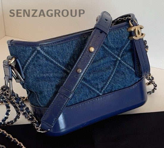 Chanel Gabrielle Denim PM Chain Shoulder Bag Crossbody Blue Gold Women Classic