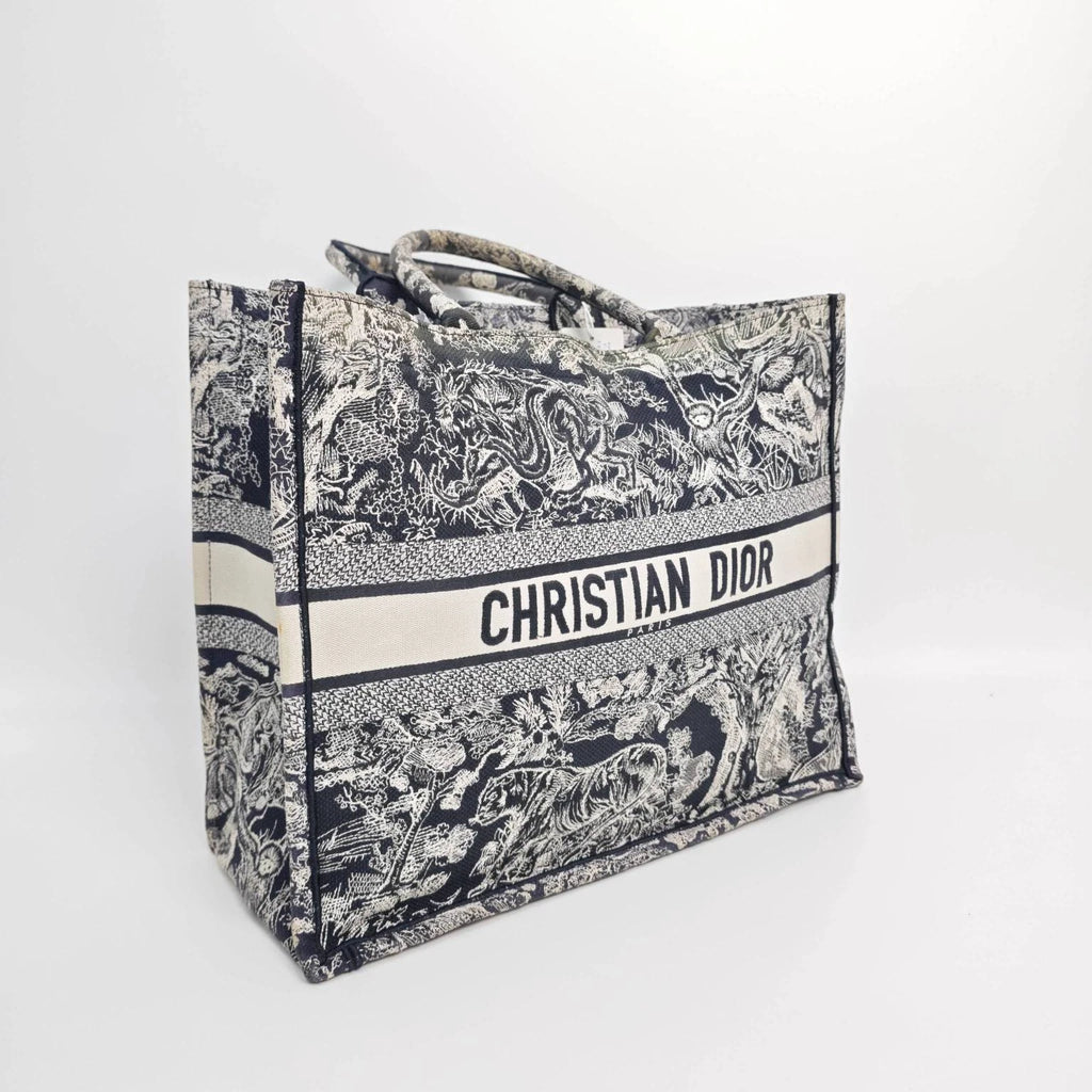 Authentic Dior Embroidered Canvas Large Zoo Book Tote Handbag For Women
