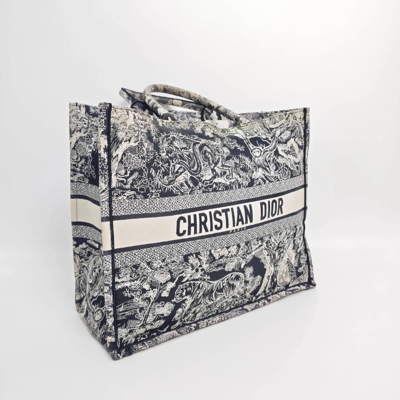 Authentic Dior Embroidered Canvas Large Zoo Book Tote Handbag For Women