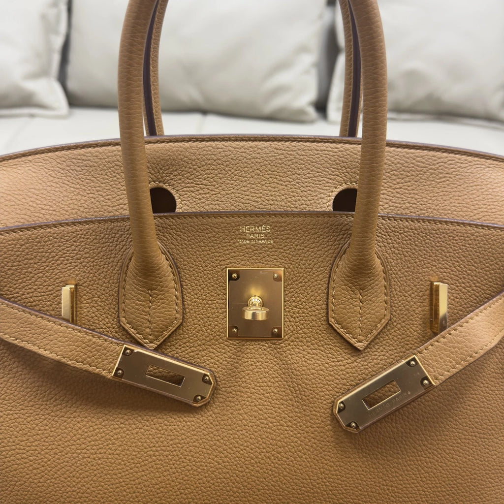 Hermes Birkin 30 Top Handle Brown Gold Women Classic