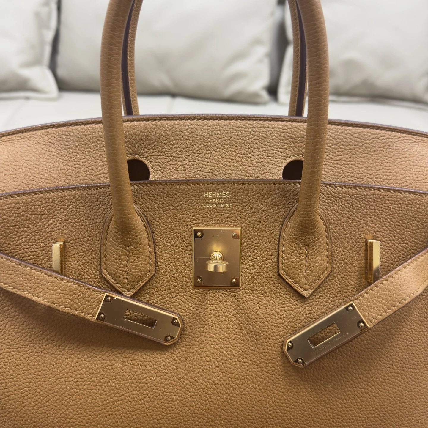 Hermes Birkin 30 Top Handle Brown Gold Women Classic