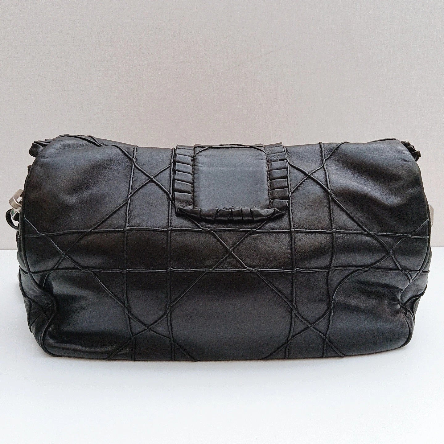 Christian Dior Calfskin Chain Black Silver Shoulder Bag Women Classic