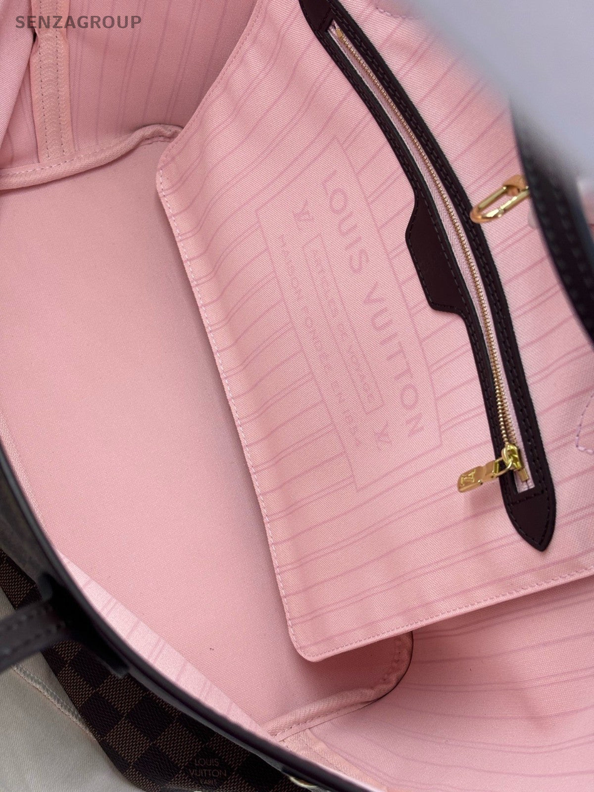 Louis Vuitton Neverfull MM Tote Shoulder Bag Brown Pink Women Classic