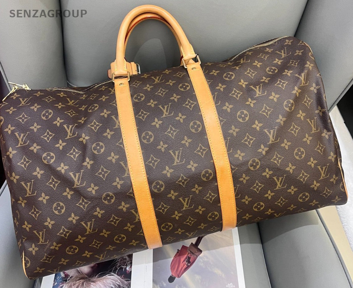 Louis Vuitton Keepall Monogram Top Handle Bag Brown Gold Used Women Classic