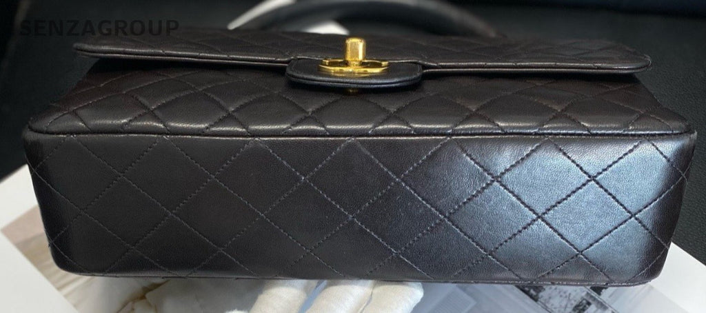 Chanel Classic Flap MM Diamond Top Handle Bag Black Gold Women Vintage