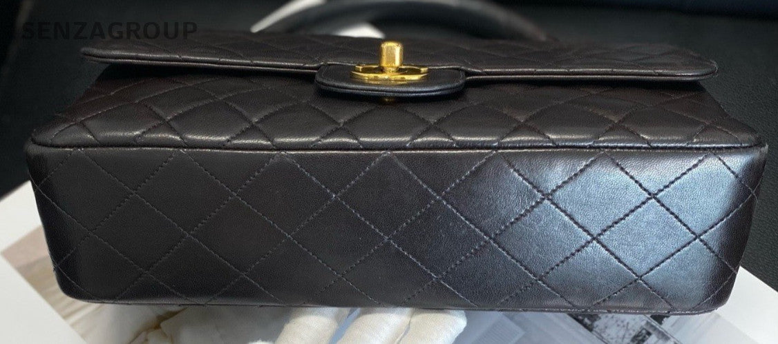 Chanel Classic Flap MM Diamond Top Handle Bag Black Gold Women Vintage