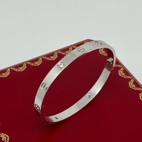 Cartier Love Classic Bracelet 4 Diamonds 18K White Gold Double Screw Bangle