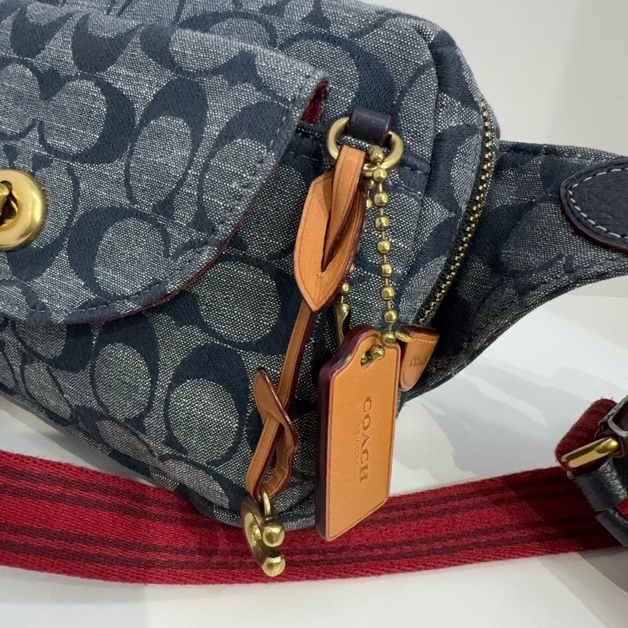 Coach Women's Chambray Canvas Leather Crossbody Camera Waist Bag