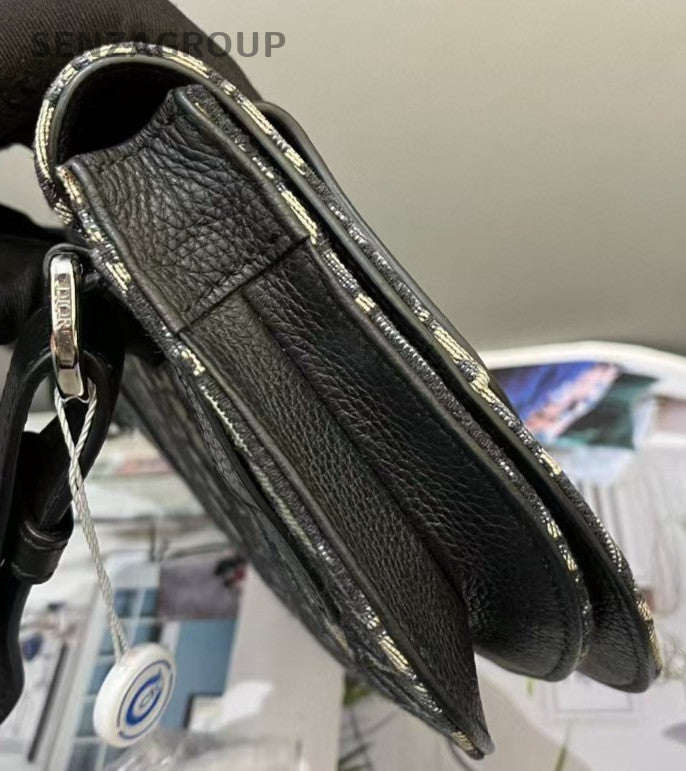 Christian Dior Oblique Canvas Saddle Shoulder Crossbody Bag Black Unisex Adults