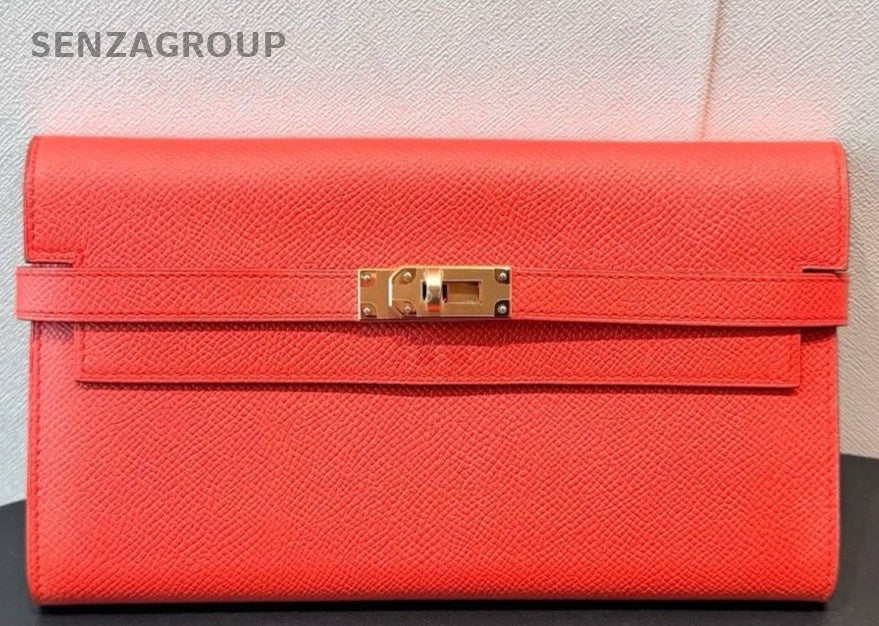 Hermes Kelly long Epsom Leather Wallet Kelly Togo Orange Gold Women Designer
