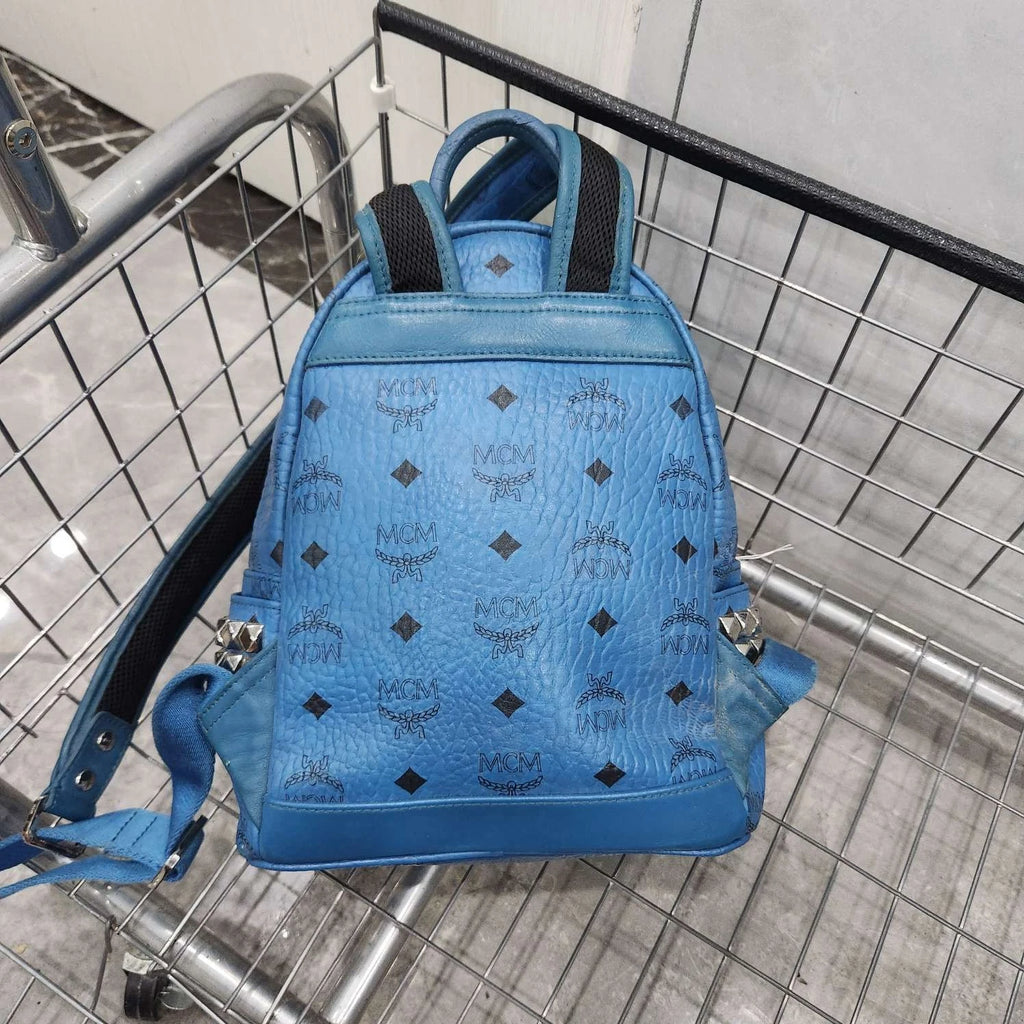 MCM Blue Monogram Rivet Small Backpack For Women