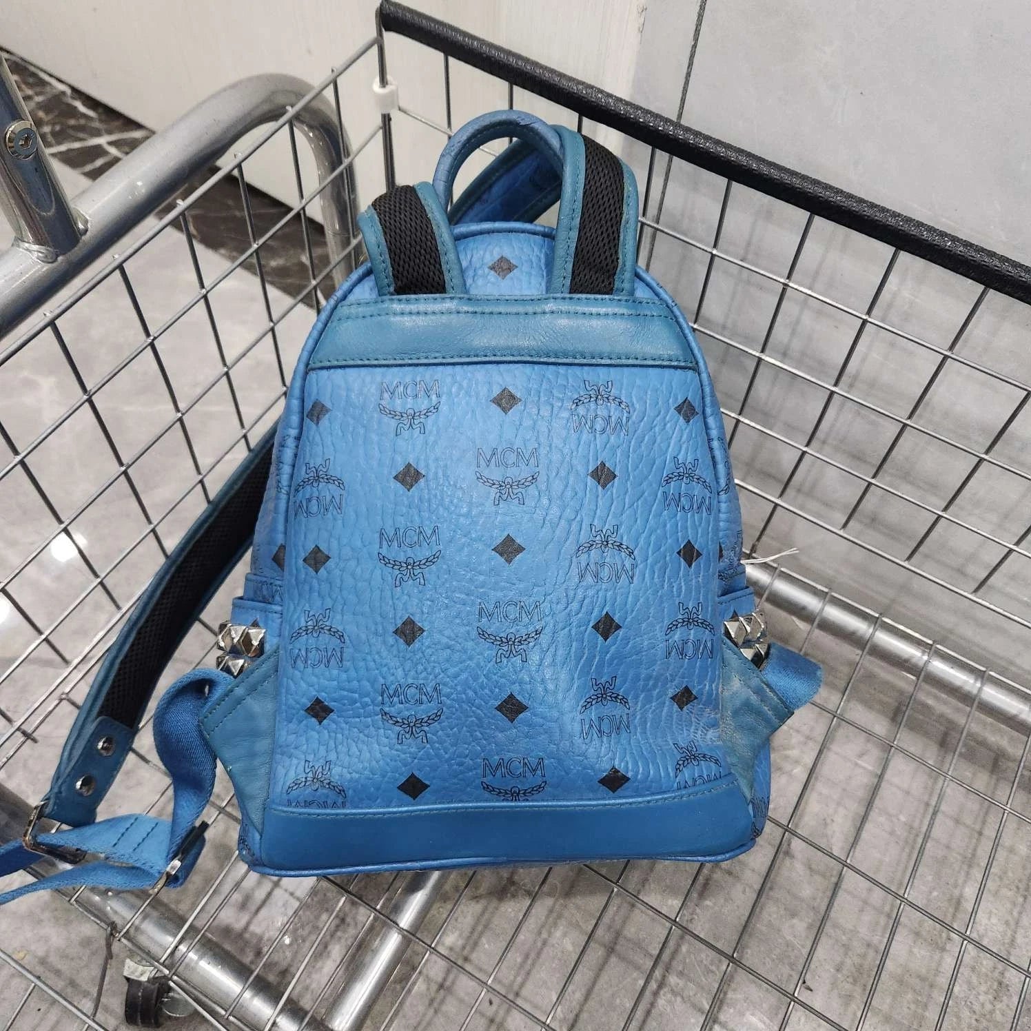 MCM Blue Monogram Rivet Small Backpack For Women