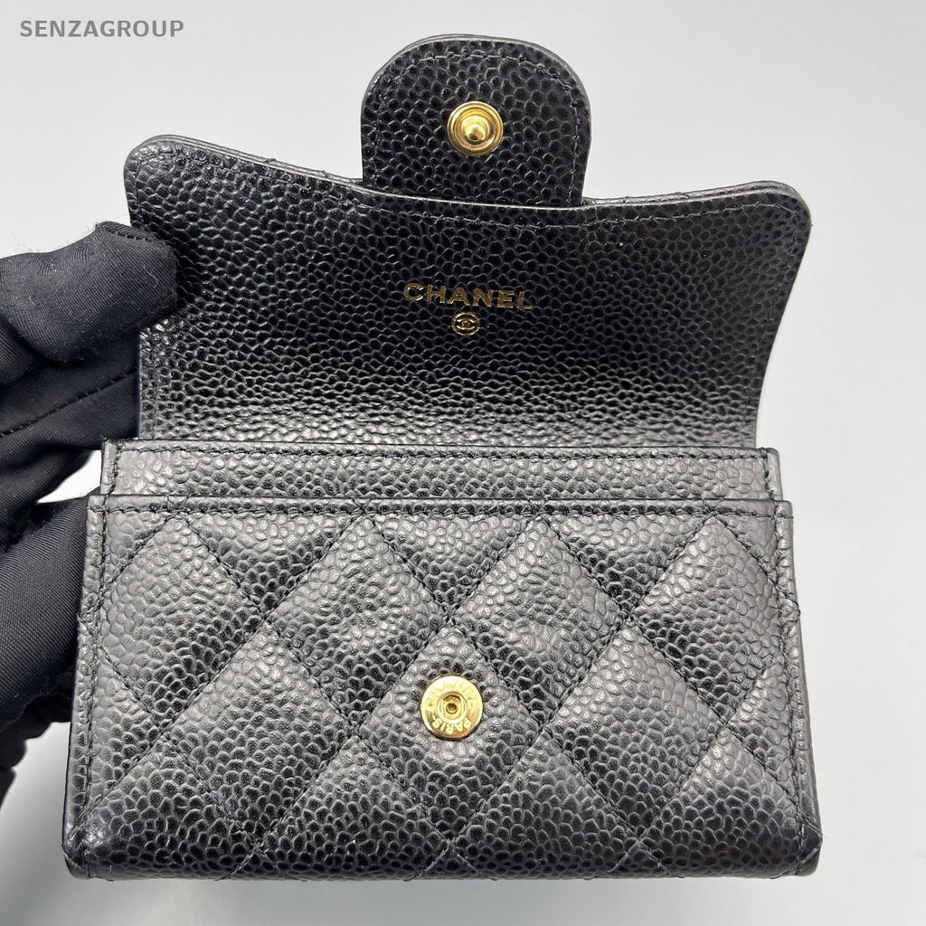 Chanel Classic Flap Diamond Wallet Clutch Black Gold Used Women