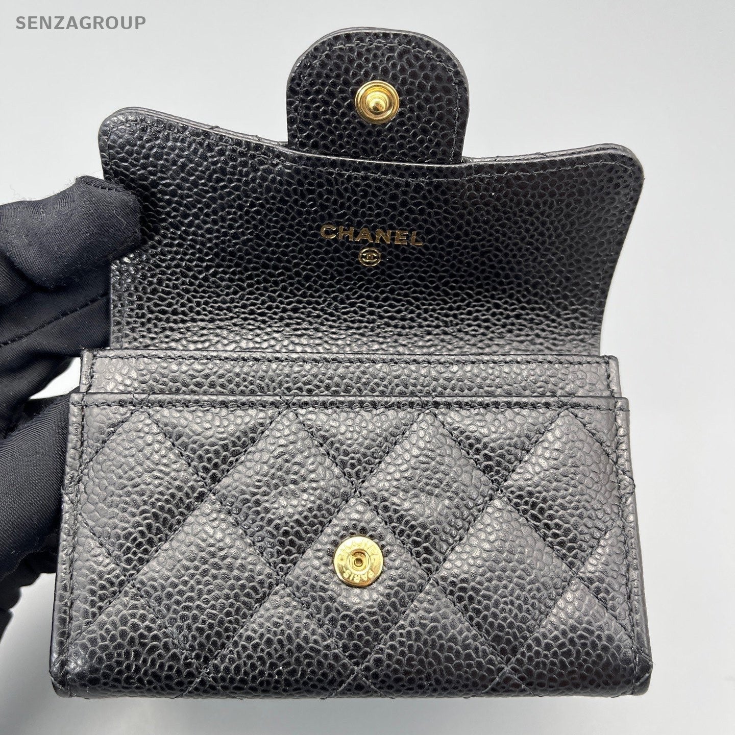 Chanel Classic Flap Diamond Wallet Clutch Black Gold Used Women