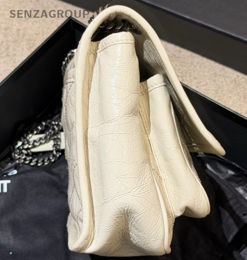 Saint Laurent Niki PM Chain Shoulder Bag White Silver Used Women Classic Fashion