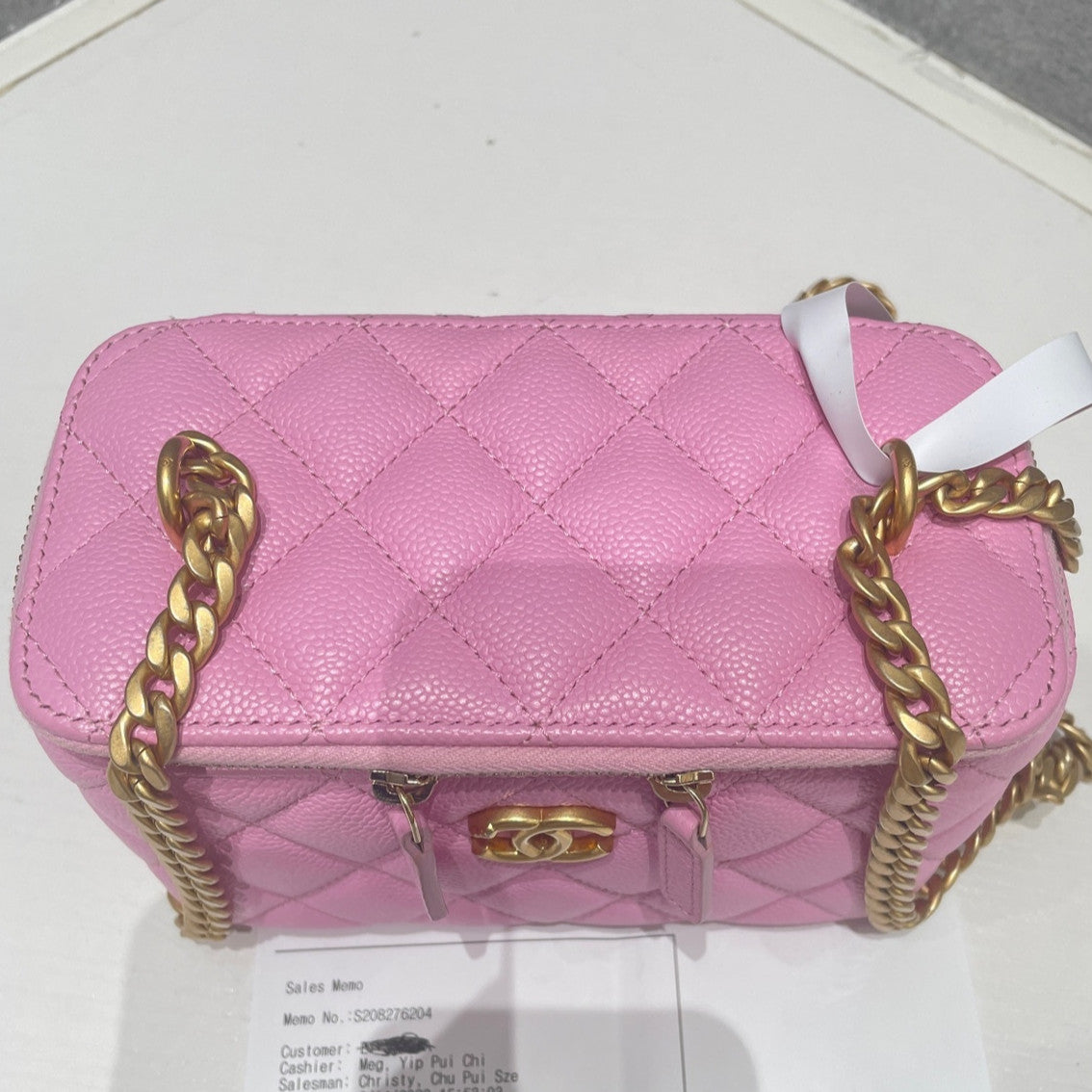 Chanel 23P Heart Chain Cosmetic Bag Box Shoulder Crossbody Pink Gold