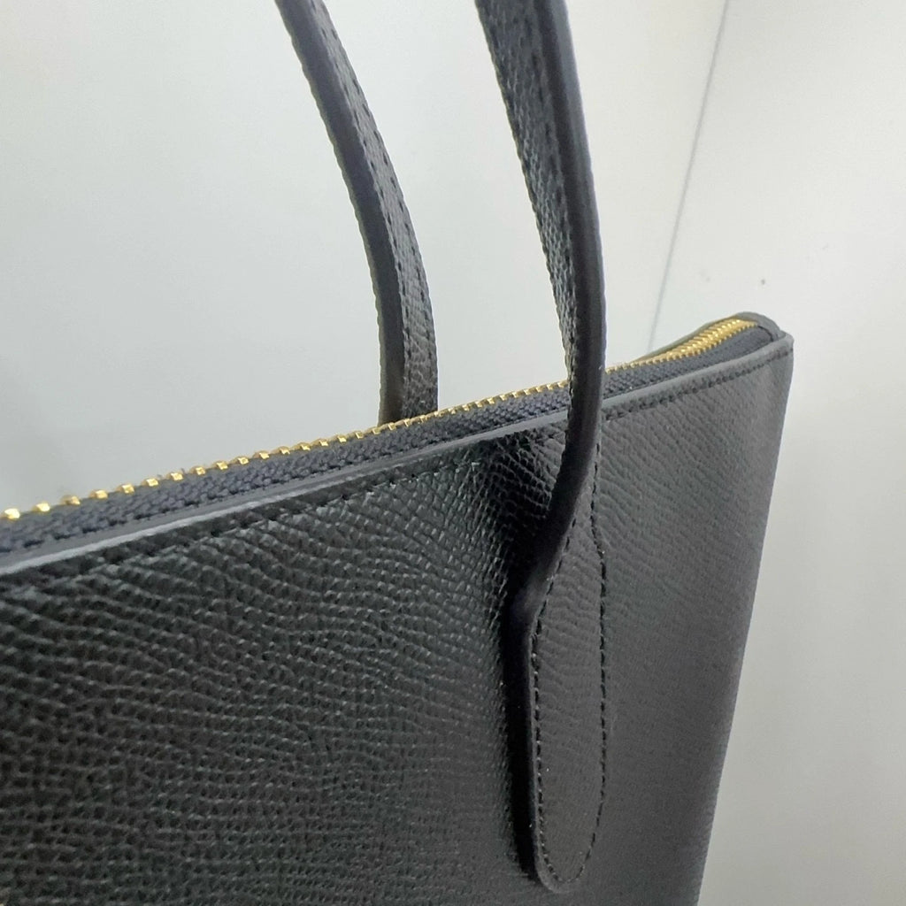 Coach Solid Leather Zip Top Tote Shoulder Handbag For Women