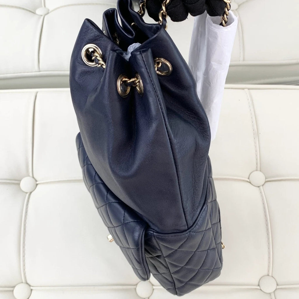 Chanel Backpack Lambskin Chain Navy Gold Hardware Women S
