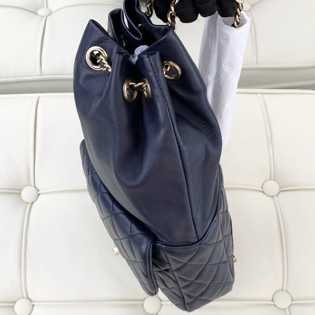 Chanel Backpack Lambskin Chain Navy Gold Hardware Women S