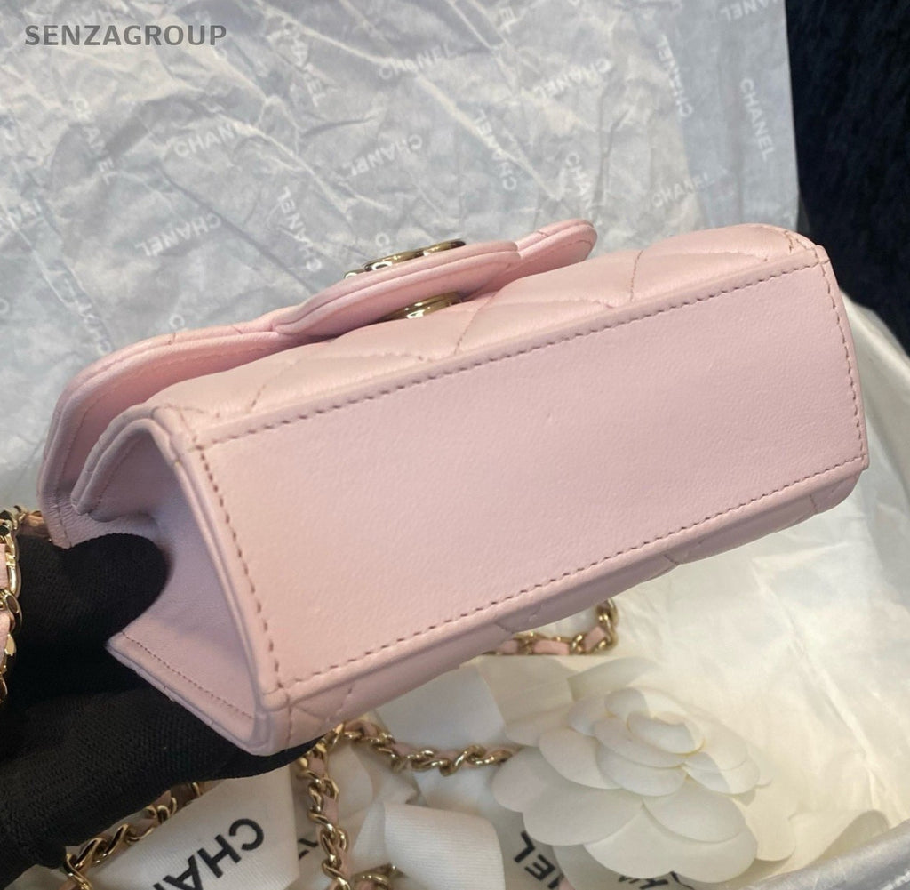 Chanel Diamond Mini Top Handle Bag Chain Crossbody Pink Gold Women Fashion
