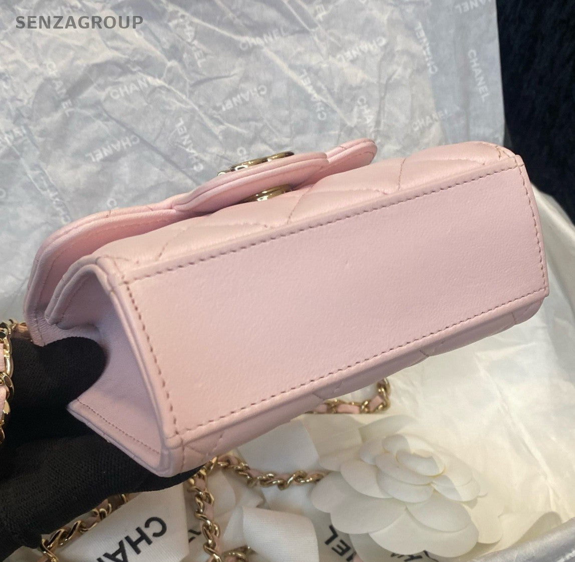 Chanel Diamond Mini Top Handle Bag Chain Crossbody Pink Gold Women Fashion